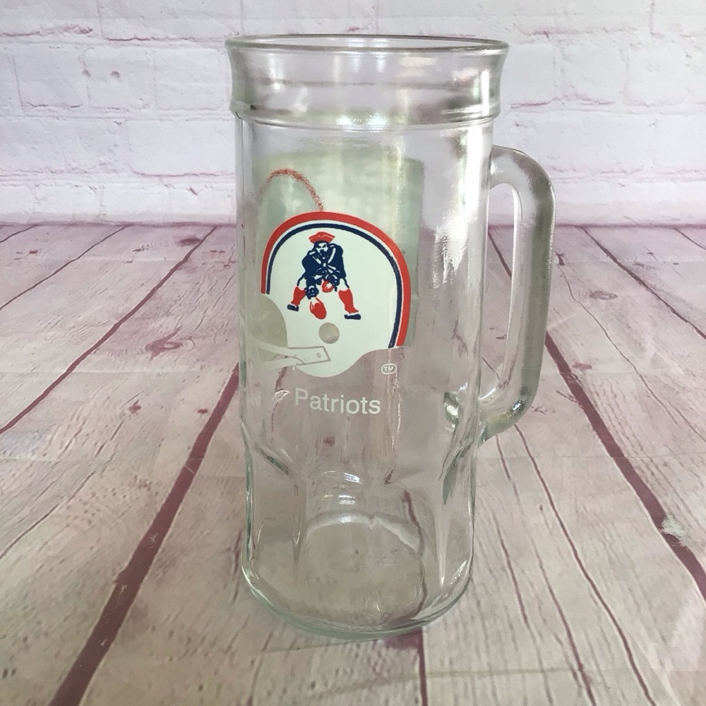 Vintage New England Patriots Fisher Nuts Glass Stein Mug